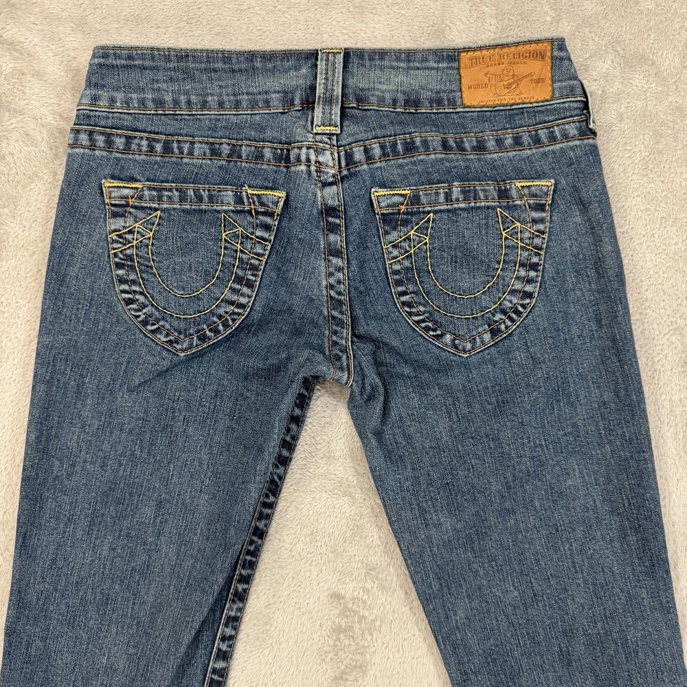 True Religion Jeans Womens 28x30 Blue Low Rise Bootcut Flare Stretch Flex USA - Picture 10 of 16